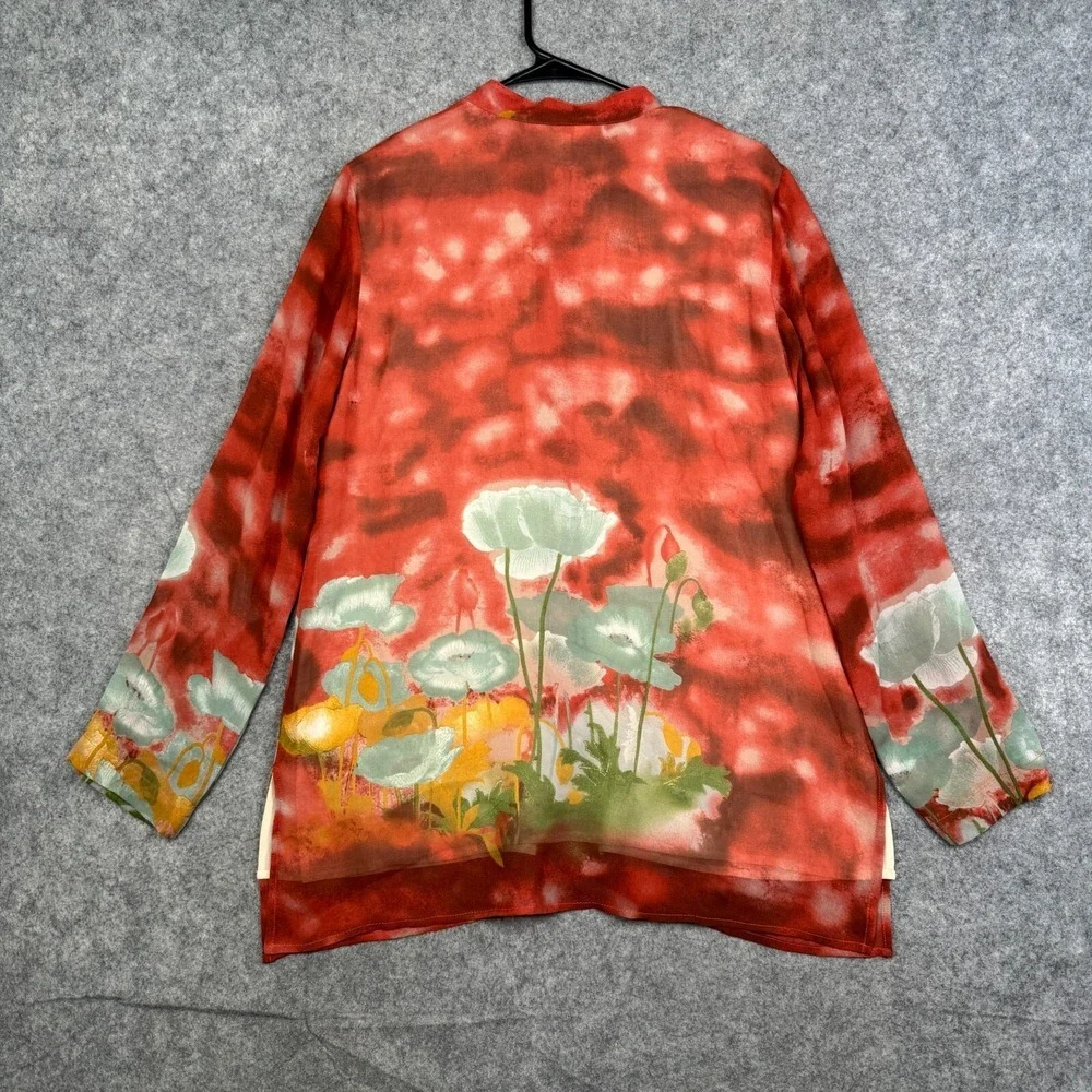 Citron Santa Monica Tunic Top Kimono Shirt  Button Up Floral Silk Womens M - Picture 9 of 9